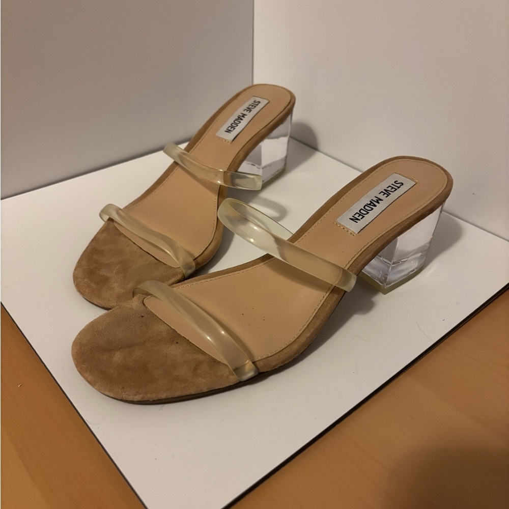 Steve Madden Issy Tan and Clear Women's Heels